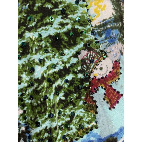Jane Ashley Top Christmas Tree Snowman Sequined Beaded Women's Size Petite L - Picture 4 of 5